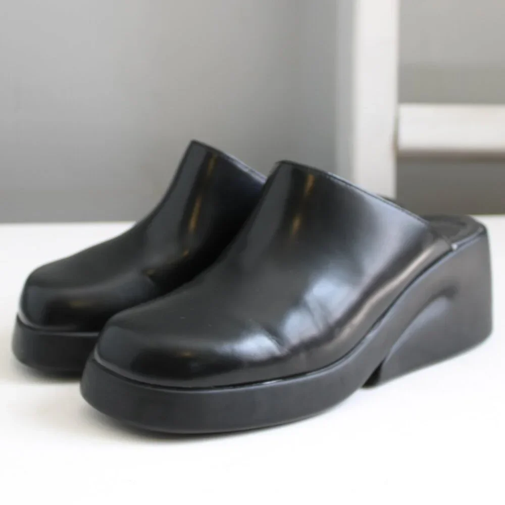 Camper Women's Black Kaah Leather Lightweight Wedge Clogs Size 37 / 7 US - Picture 2 of 9